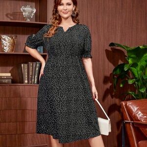 SHEIN Black and White Polka Dot Midi Dress